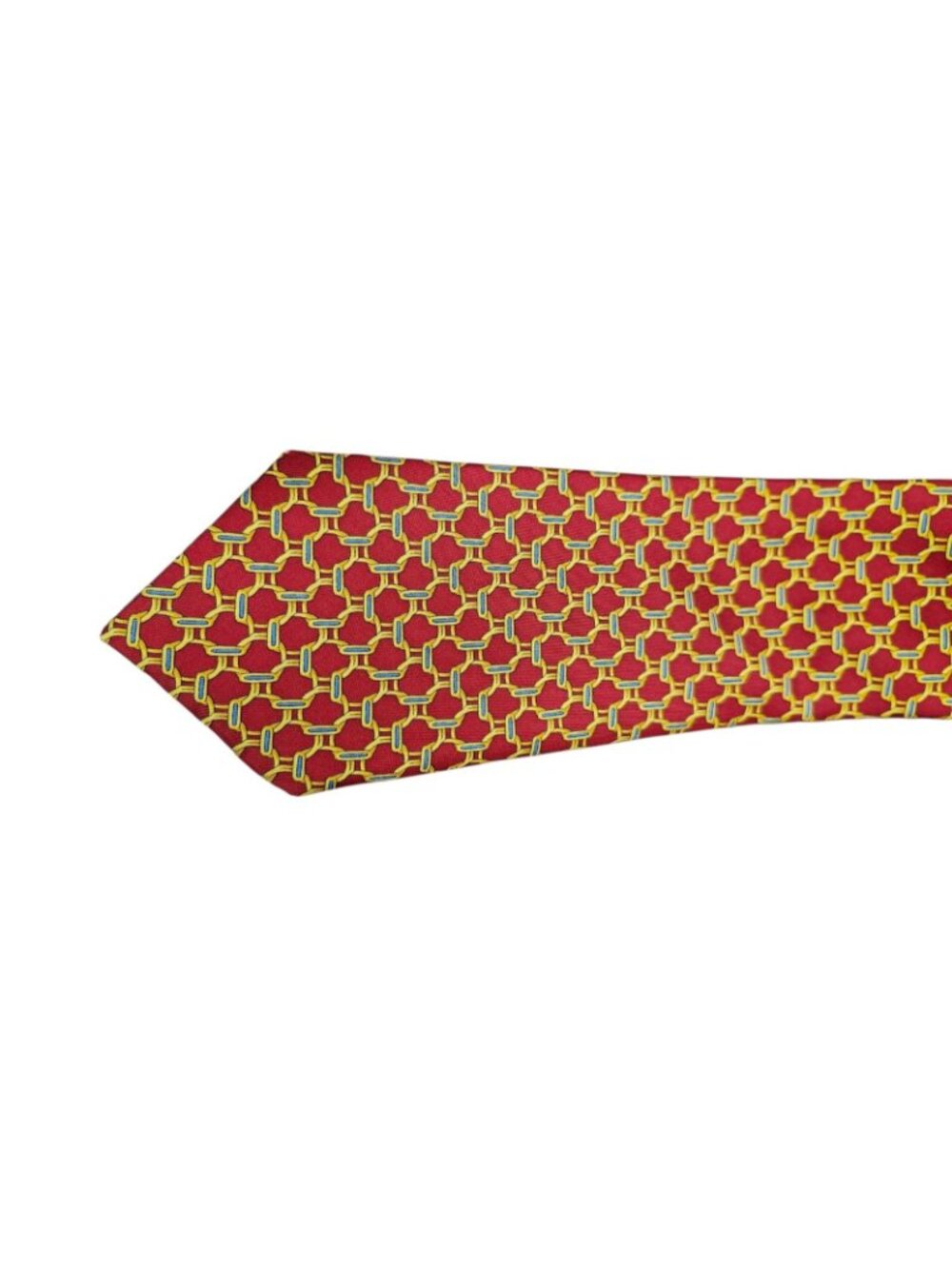 Vintage Burberrys London 100% Silk Red Gold Blue Geometric Chain Tie USA - Picture 5 of 8